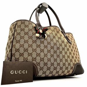 1円【 正規品・人気シリーズ 】GUCCI グッチ ハンド トートバッグ GG キャンバス レザー シェリーライン リボン 肩掛け A4◎ ベージュ 茶