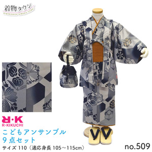 ☆着物タウン☆ こどもアンサンブル R・KIKUCHI 9点セット 110サイズ no.509 jrkimono-00002-110-509