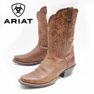 7B表記　23.5cm相当　ARIAT　アリアット　ウエスタンブーツ　ペコスブーツ　レザーシューズ　本革　革靴　ブラウン　茶　/U9330