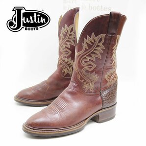 8-1/2D表記 Justin ジャスティン ヴィンテージ ウエスタンブーツ ペコスブーツ レザーシューズ 本革 革靴 ブラウン /U9329の画像1