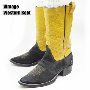 26.5cm corresponding Vintage western boots pesko boots leather shoes original leather leather shoes bai color black yellow /U9411