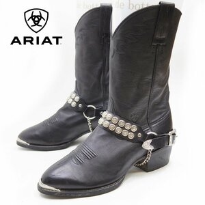 9EE表記　27cm相当　ARIAT　アリアット　ウエスタンブーツ　ペスコブーツ　レザーシューズ　バイカー　本革　革靴　ブラック　黒　/U9377