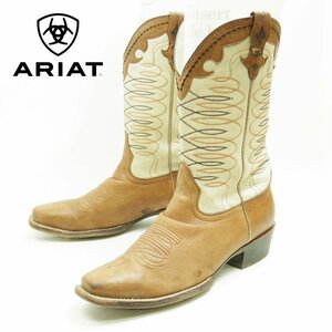 11B表記　27-27.5cm相当　ARIAT　アリアット　ウエスタンブーツ　カウボーイ　刺繍　レザーシューズ　本革　革靴　バイカラー　/U9572