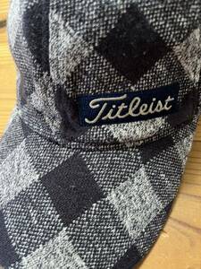 Titleist ゴルフキャップ 防寒 タイトリスト キャップ チェック 紺色 ネイビー GOLF ゴルフウェア 内フリース 美品