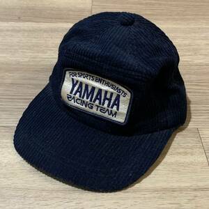 80s 90s 当時物 ヤマハレーシングチーム YAMAHA RACING TEAM 耳当てコーデュロイキャップ M ネイビー 昭和 レトロ マルボロ