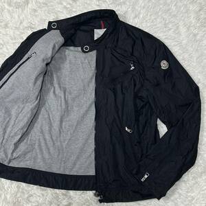 美品 モンクレール MONCLER ナイロンジャケット ロゴワッペン MA-1 ブルゾン ジップアップ L相当 ライトアウター ブラック 黒色