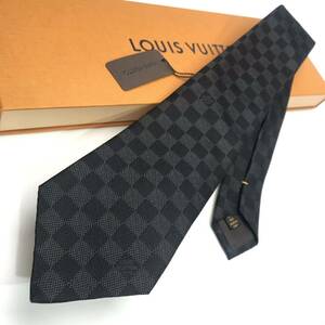 ★未使用／タグ付★LOUIS VUITTON ルイヴィトン クラヴァット・ダミエクラシック 9CM ノワール／ブラック ネクタイ LVロゴ M74139