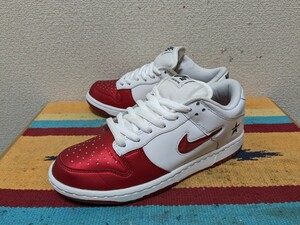 19年製！★supremeコラボ！　 ダンク low pro SB jewel swoosh red　赤×白　シュプリームコラボモデル！dunk 検索 high　VNTG　ビンテージ