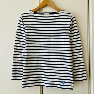 F8786cL France made ORCIVALo-si bar size M~L rank border T-shirt long T long sleeve white × navy cotton 100% lady's 