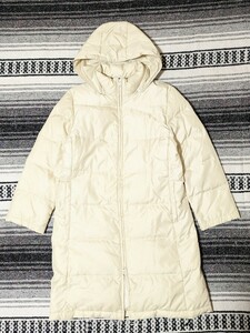F9029AE MOSAIQUEmo The ik down coat eggshell white lady's size 9 (M rank ) long height fastener hood removed possibility protection against cold beautiful .
