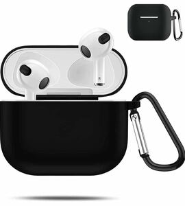 For AirPods 3 ケース 充電便利 シリコン カバー 全面保護カバー 防水 防塵 軽量 キーチェーン付き ワイヤレス充電対応 (ブラック)