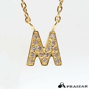  letter pack post service plus OK STAR JEWELRY Star Jewelry K18 yellow gold diamond 0.04ct initial M necklace [58934]