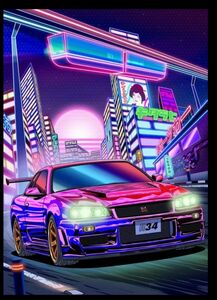 スカイライン GT-R R34 タペストリー フラッグ バナー