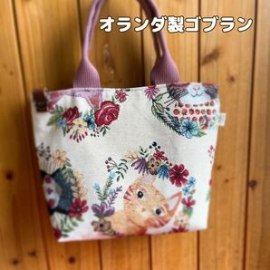 ハンドメイド オランダ製ゴブラン織りトートバッグ 猫