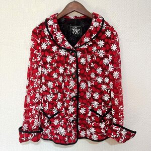 #ancita rear Italiya jacket red white floral print thin mesh lady's [845395]