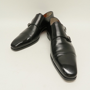 #ans サントーニ Santoni ビジネス・レザーシューズ 7 1/2 黒 ダブルモンク ラピド製法 イタリア製 メンズ [828538]