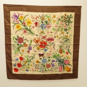 #anzs Gucci GUCCI scarf light brown group green flora floral print lady's [827168]