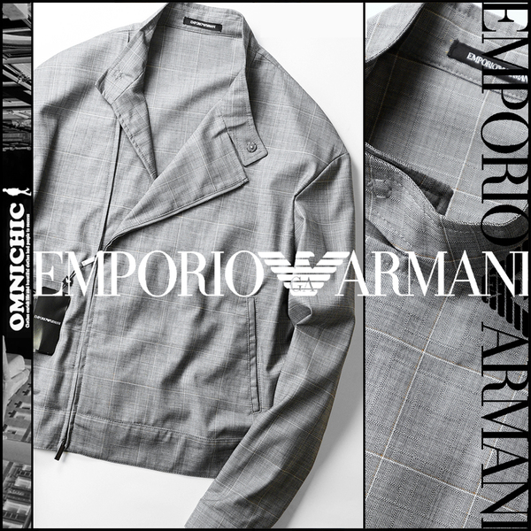 EA感が溢れ出す極上デザイン■新品13万【EMPORIO ARMANI】贅沢バージンウールライダースジャケット50/L~XLエンポリオアルマーニブルゾン