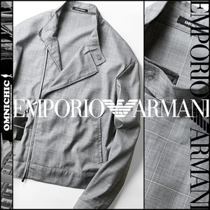 EA感が溢れ出す極上デザイン■新品13万【EMPORIO ARMANI】贅沢バージンウールライダースジャケット50/L~XL/エンポリオアルマーニブルゾン