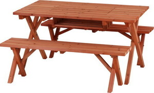  Japanese cedar material BBQ table & bench set ( portable cooking stove Space attaching )