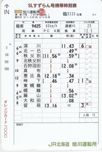 ＪＲ北海道「ＳＬすずらん号携帯時刻表」1穴使用済み