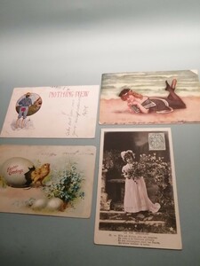 古葉書L　4枚　1907年頃　アメリカ　カナダ　絵葉書　ポストカード　切手　郵便　古写真　女性　少女　風景　K56d1