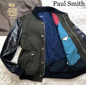 【美品!】幻の逸品★極希少L!! Paul Smith ポールスミス【カジュアルと高級感】羊革 袖ラムレザー ウール切替 中綿 ジャケット ZIPブルゾン