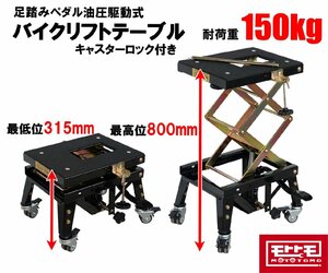 油圧式 バイクリフト キャスター付 バイクジャッキ バイクリフトジャッキ 足踏みペダル式 耐荷重150kg 整備 黒 51402▲ ヤマト船便