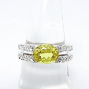 [ free shipping ]tasaki Tasaki Shinju TASAKI Pt900 yellow tourmaline diamond 0.18ct ring 13.5 number * new goods finishing settled beautiful goods *