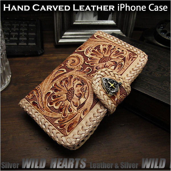 iPhone 11 iPhone case Smartphone case Notebook type Leather case Genuine leather Carving Handmade Saddle leather With concho, accessories, iPhone Cases, For iPhone 11
