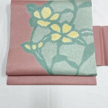 着物月花　絞り　品のある花　９寸名古屋帯　お太鼓柄　正絹　パールトーン加工　ob257_画像1