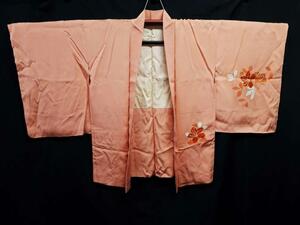 【JK41】羽織　半纏　着物　女性　桃　サーモンピンク　花　昭和レトロ　大衆演劇　舞台　演劇　衣装　和装　和服