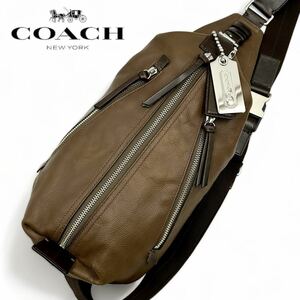 【美品/定価10万】 COACH トンプソン ボディバッグ ブラウン 本革 コーチ スリング ショルダーバッグ オールレザー 斜め掛け メンズ 