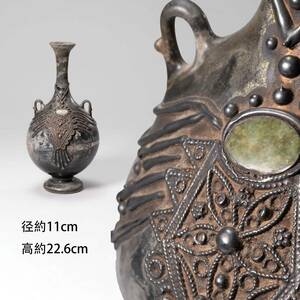 瑠璃瓶　ガラス　ペルシア　宝石象嵌　花瓶　華道具　花器　置物　飾物　YS23110612