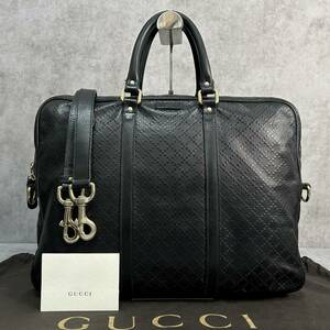 ■1円〜〈美品!!〉■GUCCI グッチ ディアマンテ 2way ビジネスバッグ ブリーフケース ショルダー PVC レザー A4可 GG 総柄 ブラック 黒