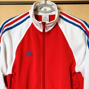  Adidas lady's jersey M red × white × tricolor beautiful goods used