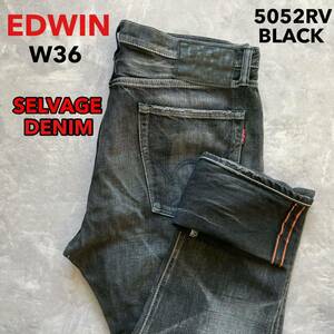  prompt decision W36 Edwin EDWIN 5052RV black Denim made in Japan MADE IN JAPAN orange cell bichi jeans ear attaching damage processing slim tapered 