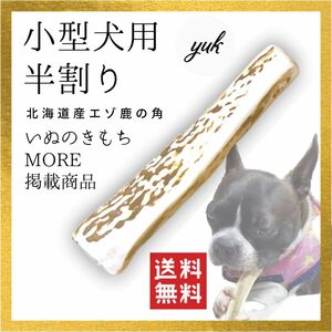 【送料無料】小型犬用　半割り　北海道産エゾ鹿の角　犬のおもちゃ