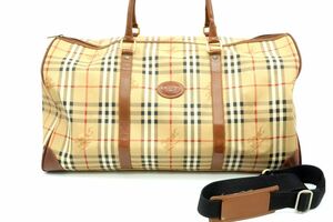 1円〜 バーバリー ヴィンテージ 2way ボストン ショルダー ハンドバッグ トート ノバチェック PVCレザー 茶 ブラウン Burberry 6332h2