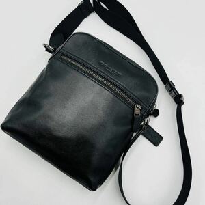 1円【極美品】COACH コーチ ショルダーバッグ ポシェット ミニ 斜め掛け ビジネス レザー 本革 ブラック 黒 メンズ ヘリテージ ドッグタグ