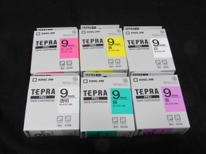 【テプラテープ】9mm　6本・6種　TEPRA TAPE CARTRIDGE　新品・未使用品　即決