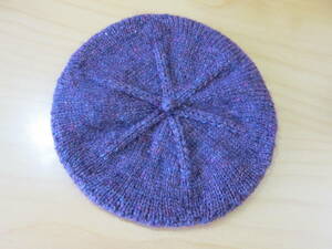 ハンドメイド手編み/イタリア製毛糸ベレー帽パープル小さめサイズ