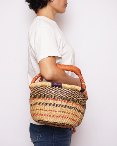 アフリカ　ブルキナファソ　 半球型　カラー　バスケット　Mサイズ　No.5　かご