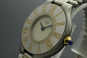 LVSP5-11-10 7T114-10 Cartier カルティエ 腕時計 マスト21 ローマン ラウンド クォーツ 約59g レディース コンビ 付属品付き ジャンク