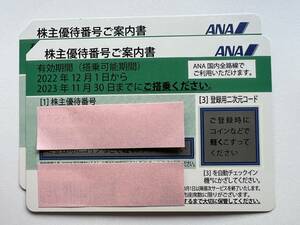 ANA株主優待券 2枚セット 2023年11月30日まで有効 【送料無料または番号パスワード連絡】