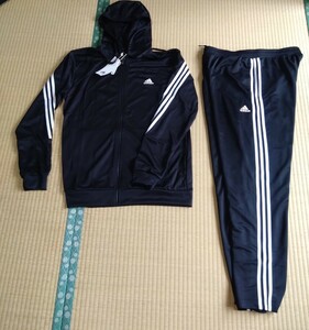  ★試着のみ美品★1円スタート★[中古]adidas アディダス セットアップ ★ジップアップパーカー ★黒色★ブラック★2XL size★