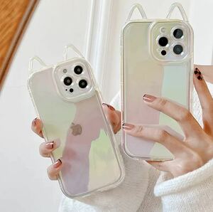 iPhoneケース　3D 猫耳　オーロラ　クリア　韓国　iPhone11 iPhone12pr iPhone13