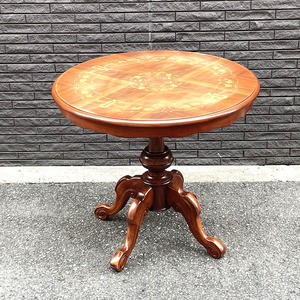 イタリア　円形ダイニングテーブル　象嵌　食卓　サイドテーブル