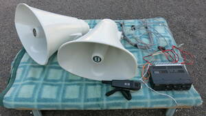 中古 UNI-PEX スピーカー 拡声器 アンプ CV-381/25A Horn speaker NDA-402A CAR PA AMPLIFIER 傷汚れ有 演説 街宣 選挙 車載 マイク
