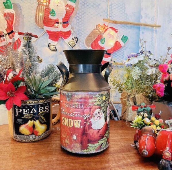 アンティークスタイル/ガーデン オーナメント/ Santa Claus /Milk can /サンタクロースのミルク缶 #クリスマス #店舗什器 #junk garden